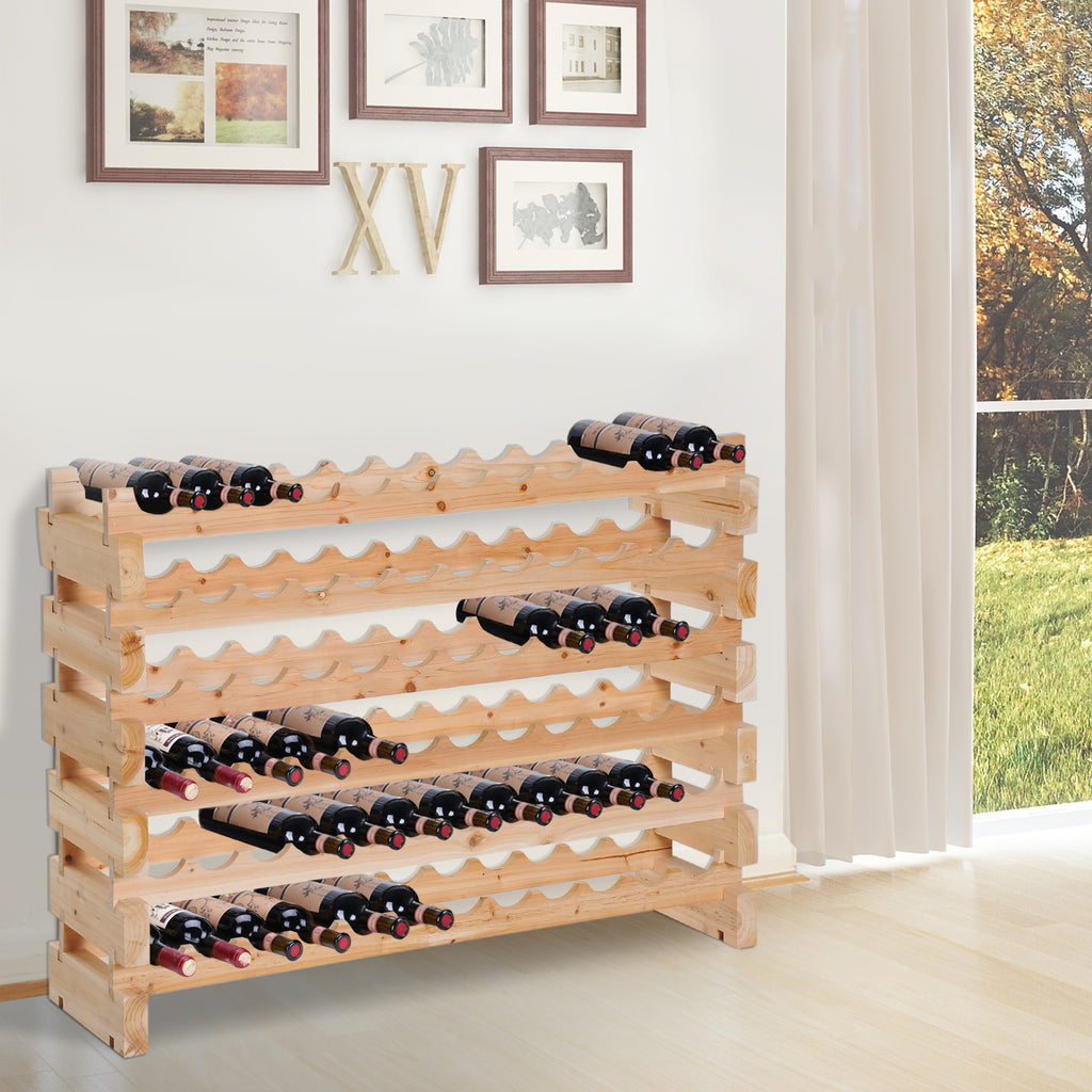 Stackable Wine Rack, 72-Bottle Holder, Wooden Wine Rack for Kitchen, Cellar, Floor Wine Rack with Solid Wood, Wine Bottle rack, Natural Wood