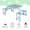 38"Camping Table with 4 seat Porch or Picnic Table Folding with carrying Handle, Patio Table with Umbrella Hole, Collapsible Seating, Silver