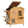 Wooden 2-Story Outdoor Cat House, Feral Cat Shelter Kitten Condo with Escape Door, Openable Asphalt Roof and 4 Platforms, Natural