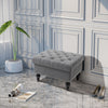 25" Storage Ottoman with Removable Lid, Button-Tufted Fabric Bench for Footrest and Seat with Wood Legs, Grey