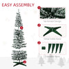 6' Snow Flocked Artificial Pencil Christmas Tree, Slim Xmas Tree with Realistic Branches and Plastic Base Stand for Indoor Decoration, Green