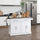 White Rolling Kitchen Island with Storage, Portable Kitchen Cart with Stainless Steel Top, 2 Drawers, Spice, Knife and Towel Rack