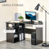 L-Shaped Corner Home Office Computer Desk, Study Table PC Workstation with Storage Shelf, Space Saving, Black Wood Grain