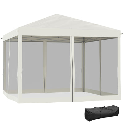 Outdoor 10' x 10' Patio Gazebo Outdoor Pop-Up Canopy with Sidewalls, Instant Setup, 4 Mesh Walls for Party, Events, Backyard, Lawn, Beige