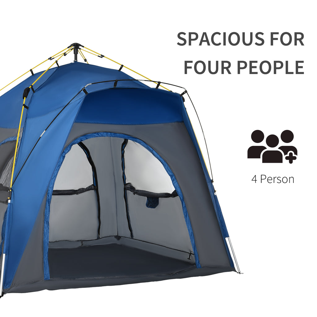 Camping Tents 4 Person Pop Up Tent Quick Setup Automatic Hydraulic Tent w/ Windows, Doors Carry Bag Included
