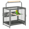19" Travel Bird Cage Parrot Carrier with Handle Wooden Perch for Cockatiels, Conures, Black