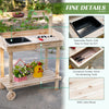 36'' Wooden Potting Bench Work Table with 2 Removable Wheels, Sink, Drawer & Large Storage Spaces, Natural