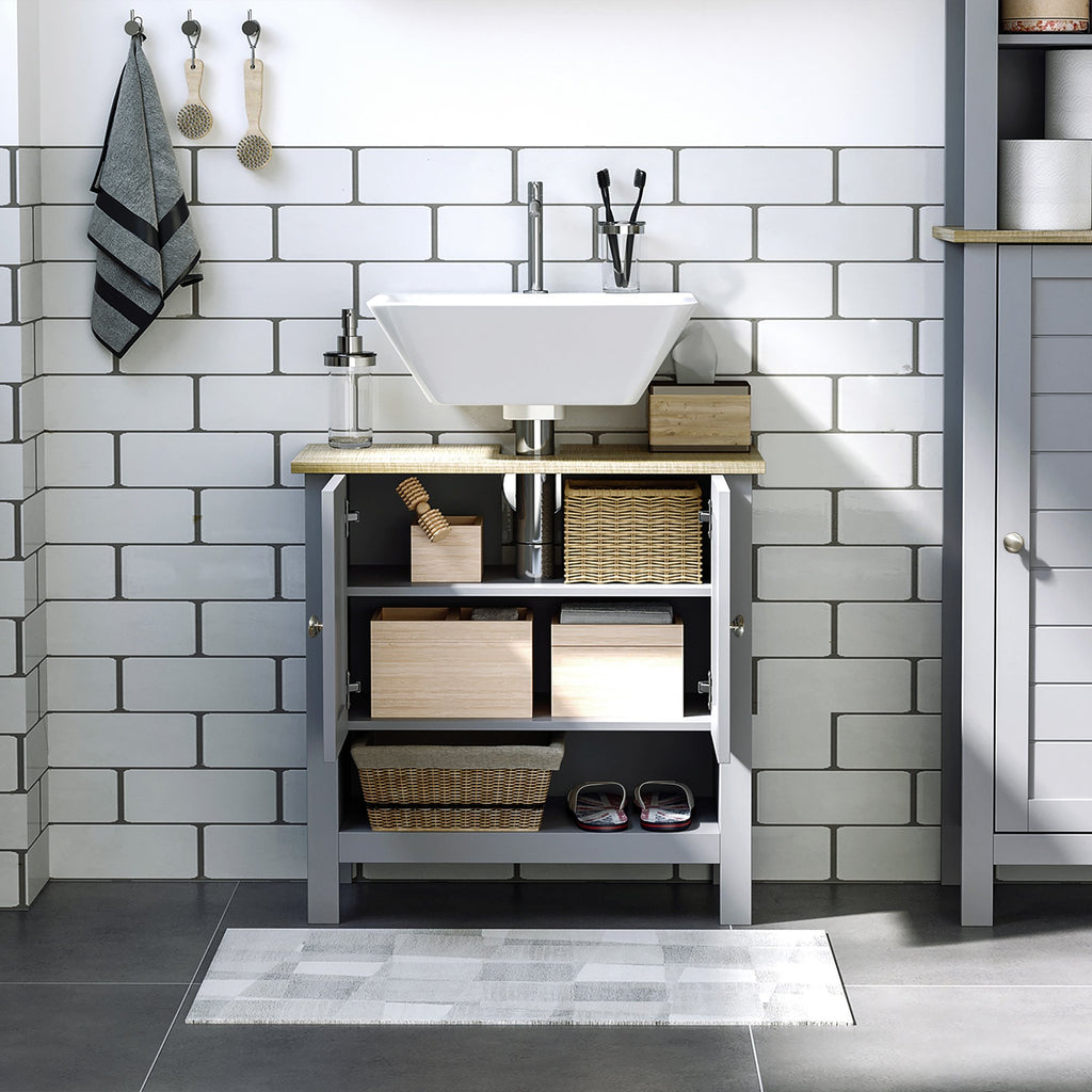 Bathroom Under Sink Cabinet, Bathroom Vanity Unit, Pedestal Under Sink Design with Adjustable Shelf, Grey