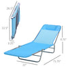 Portable Sun Lounger, Lightweight Folding Chaise Lounge Chair w/ Adjustable Backrest & Pillow for Beach, Poolside and Patio, Blue