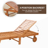 Wooden Outdoor Folding Chaise Lounge Chair Recliner with Wheels - Teak