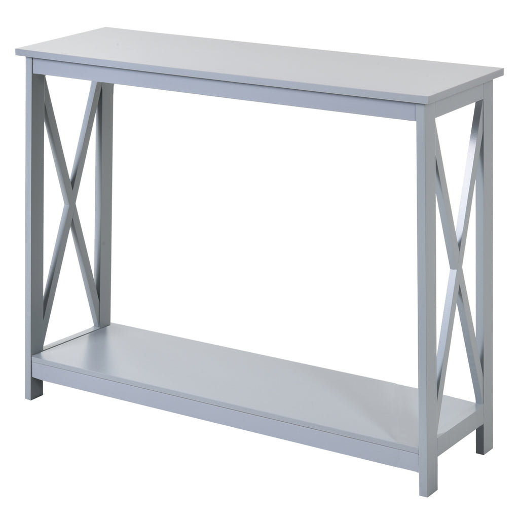 2-Tier Bench Sofa Console Table with Underneath Storage Shelf for the Entryway  Living Room  & Hallway  Grey