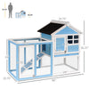 48" Wooden Rabbit Hutch Bunny Cage with Waterproof Asphalt Roof, Fun Outdoor Run, Removable Tray and Ramp, Light Blue