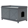Cat Litter Box Furniture Hidden Litter Box Enclosure Cabinet Indoor Cat Washroom Double-door Nightstand End Table with Cat Hole Grey