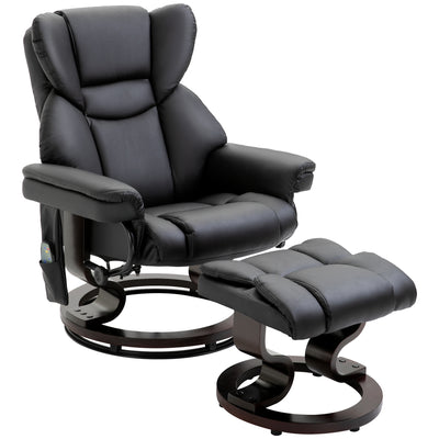 Massage Recliner and Ottoman, PU Leisure Office Chair with 10 Vibration Points, Adjustable Backrest, Side Pocket and Remote Control, Black