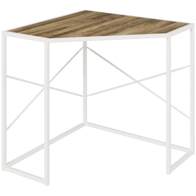 Corner Computer Desk with Steel Frame for Small Spaces, Writing Desk for Workstation, White
