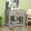 Dog Crate Furniture with Soft Water-Resistant Cushion, Dog Crate End Table with Drawer, Puppy Crate for Small Dogs Indoor with 2 Doors, Grey