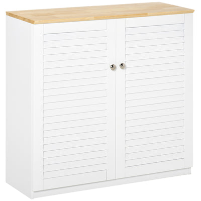 Storage Cabinet Kitchen Sideboard with Louvered Doors, Freestanding Floor Cabinet for Living Room, Hallway, White