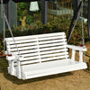 46" 2-Person Porch Swing Wooden Patio Swing Bench with Cup Holders, Slatted Design, & Chains Included, 440lb Weight Capacity, White