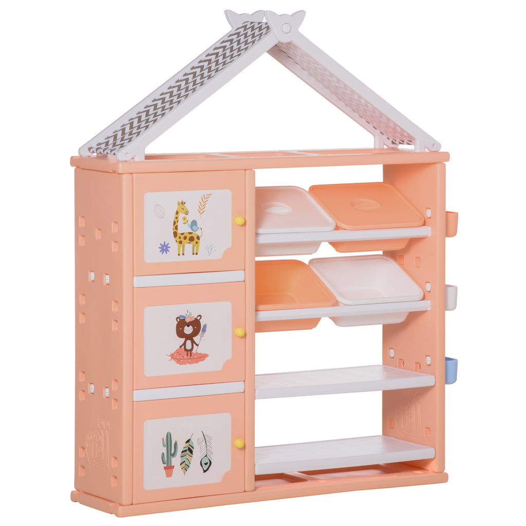 Kids toy Organizer and Storage Book Shelf with shelves, storage cabinets, storage boxes, and storage baskets, Orange