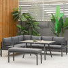 4 Piece Patio Furniture Set Aluminium Outdoor Dining Sofa Set Sectional Conversation Set w/ Bench, Dining Table & Cushions, Grey