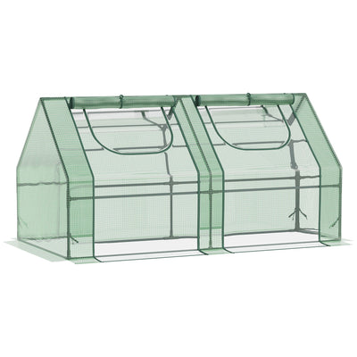 6' x 3' x 3' Portable Greenhouse, Garden Hot House with Two PE/PVC Covers, Steel Frame and 2 Roll Up Windows, Green