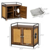 Hidden Litter Box Enclosure with Adjustable Partition, Hidden Cat Furniture with Cushion, Indoor Cat Washroom with Rattan Decoration, Double-door End Table Cabinet, Walnut