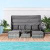 4 Piece Adjustable Canopy Outdoor Rattan Sofa Set Patio Furniture Wicker Sets with Height Adjustable Coffee Table & Cushions