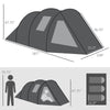 3-4 Person Camping Tent with 2 Rooms, Dome Tent with Windows, Carrying Bag, Waterproof, for Fishing, Hiking or Beach, Black