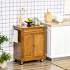 Modern Kitchen Island on Wheels, Rolling Serving Cart with Drawer, Storage Cabinet, and 2 Towel Racks for Dining Room, Brown