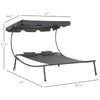 Patio Double Chaise Lounge Outdoor with Adjustable Canopy and Pillow, Wheeled Hammock Bed for Sun Room, Garden, Poolside, Grey