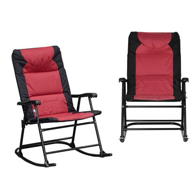 2 Piece Folding Rocking Chair Set with Armrests, Padded Seat and Backrest, Red & Black