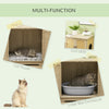 Hidden Litter Box Enclosure Cat Washroom Furniture with Cushion Double Doors Wooden Pet House End Table, Oak