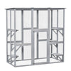 Large Wooden Outdoor Cat House Catio Enclosure, Kitten Cage with Weather Protection, Cat Patio with 6 Platforms - 71"L, Grey