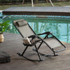 Outdoor Rocking Chairs Zero Gravity Rocking Chair w/ Removable Headrest, Side Tray, Cup & Phone Holder, Grey