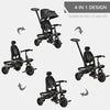 4 in 1 Adjustable Baby Tricycle Stroller w/ Removable Handle, Brake, Cover, Black