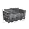 2 Piece Patio Wicker Corner Sofa Set, Outdoor PE Rattan Furniture, with Curved Armrests and Padded Cushions for Balcony, Lawn, Grey