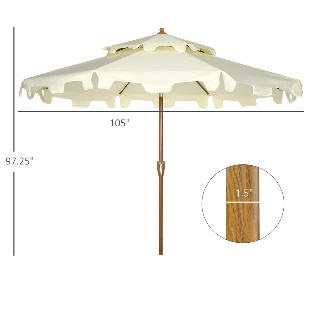 9' Patio Umbrella with Push Button Tilt and Crank, Double Top Ruffled Outdoor Market Table Umbrella with 8 Ribs, for Garden, Deck, Pool, Cream White