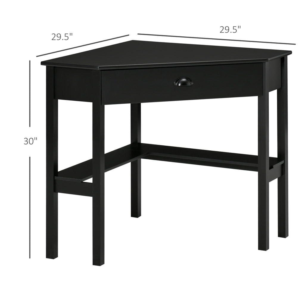 Corner Desk, Triangle Computer Desk with Drawer and Storage Shelves for Small Spaces, Home Office Workstation, Black