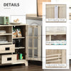 Kitchen Sideboard, Glass Door Buffet Cabinet, Server Cupboard with Storage Drawers & Adjustable Shelves for Living Room, White Oak
