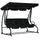 3 Seat Outdoor Free Standing Swing Bench Porch Swing with Stand, Comfortable Cushioned Fabric & Included Canopy, Black