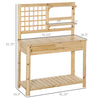Potting Bench Table, Garden Work Bench, Outdoor Wooden Workstation with Tiers of Shelves and Drawer for Patio, Courtyards, Balcony, Natural