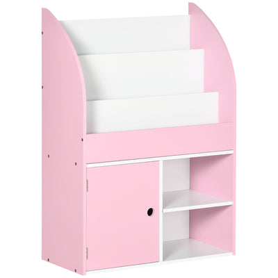Toy Storage Organizer, Kids Bookshelf, Freestanding Children Bookcase with Cabinet for Toys Clothes Books, Pink