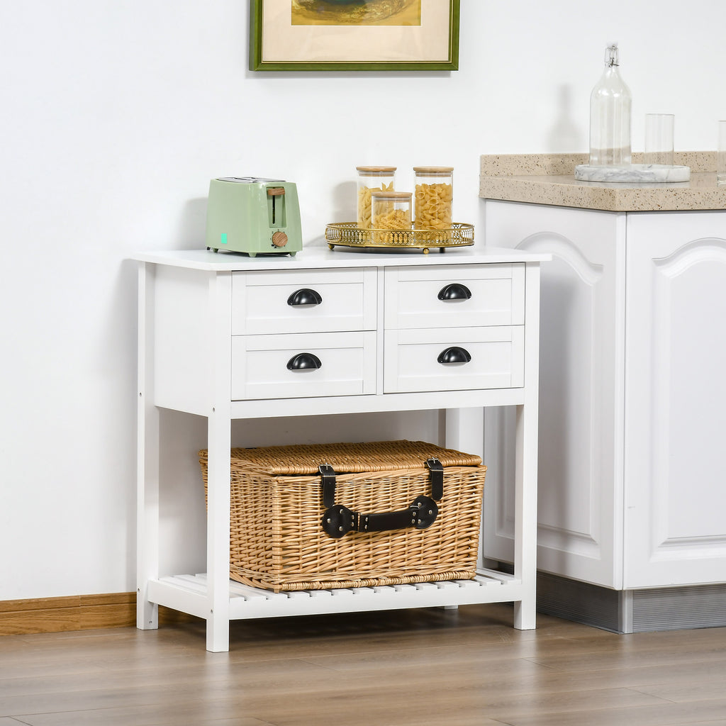 Sideboard Buffet Cabinet, Storage Serving Console Table with 4 Drawers and Slatted Bottom Shelf for Kitchen, Living Room, White