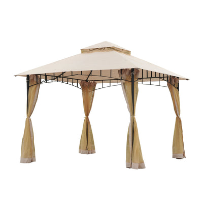 10'x10' Outdoor Patio Gazebo Canopy Metal Canopy Tent with 2-Tier Roof and Mesh Netting for Backyard, Beige