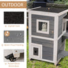 Wooden 2-Floor Cat House with Window, Universal Wheels, Cat Shelter, Kitten Kennel with Escape Door, Gray