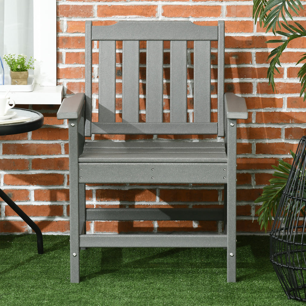 Plastic Patio Chairs, Outdoor Dining Chair with Armrests and Slatted Back, Outdoor Armchair for Lawn, Garden, Poolside, Backyard, Gray