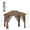 12' x 12' Pop Up Canopy Sun Shade Instant Tent Folding with Mesh Sidewall Netting, 3-Level Adjustable Height and Storage Bag, Khaki