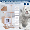 47" Wood Cat Tree Kitty Scratching Post Kitten House Condo Activity Center Modern Pet Furniture w/ Cushions Oak Wood and White