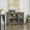 Farmhouse Style Buffet Cabinet, Glass Door Sideboard, Kitchen Storage Cabinet, Coffee Bar for Living Room, Distressed Grey