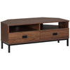 Corner TV Stand for TV up to 46", Entertainment Center with Open Storage and Drawers, TV Table with Steel Legs, Dark Walnut